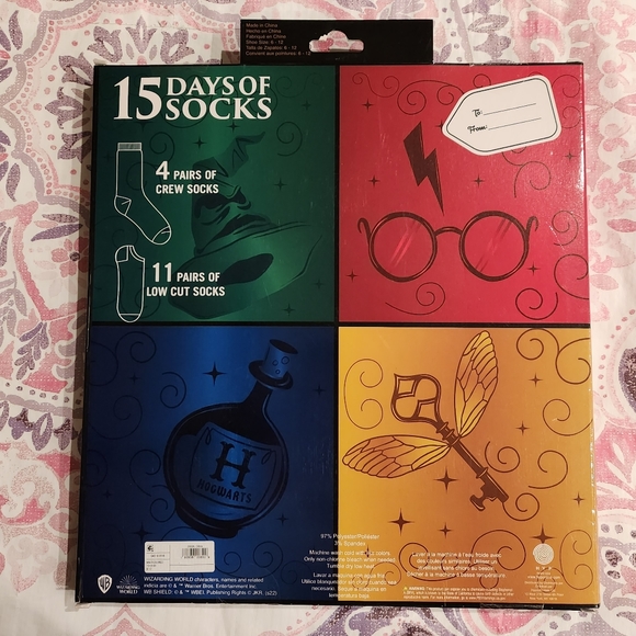 15 Days of Socks Harry Potter Hogwarts Mens Shoe Size 6-12 Advent Calendar NWT - Picture 2 of 2